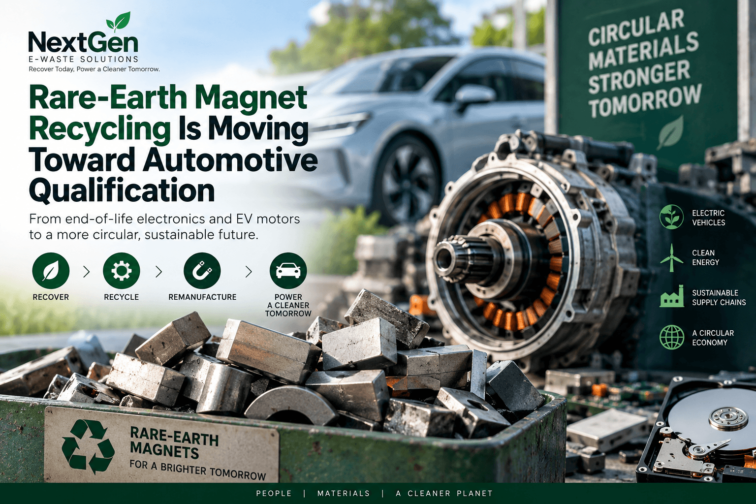Rare-earth neodymium magnets recovered from electronic and automotive scrap for recycling